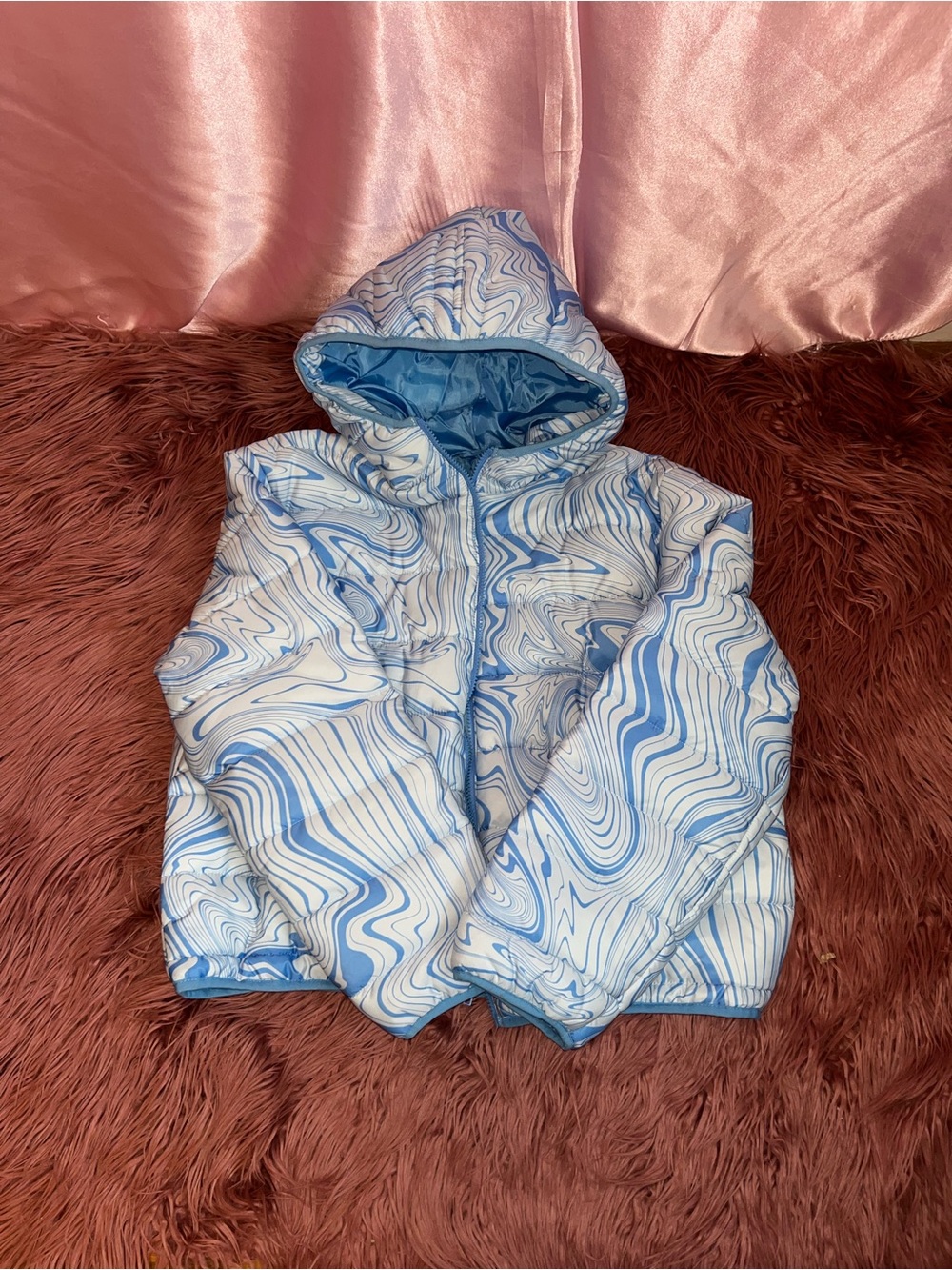 wild fable Blue & White Swirl Hooded Puffer Jacket